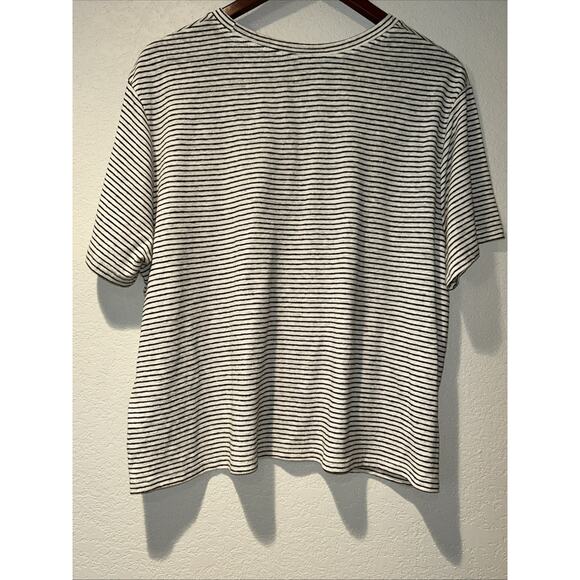 Linen Blend Tee Top Womens XXL Short Sleeve Boxy Striped Nautical Preppy Beach - Picture 8 of 10